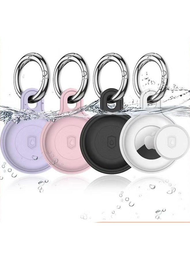 EETU 4 Pack Airtag Holder Key Ring Cases,IPX8 Waterproof Silicone Airtag Keychain For Apple Airtag,Anti-Scratch Airtag Case,Item Finders Tracker Accessorie For Pet Wallet Keys-Black+White+Pink+Purple - Image 1